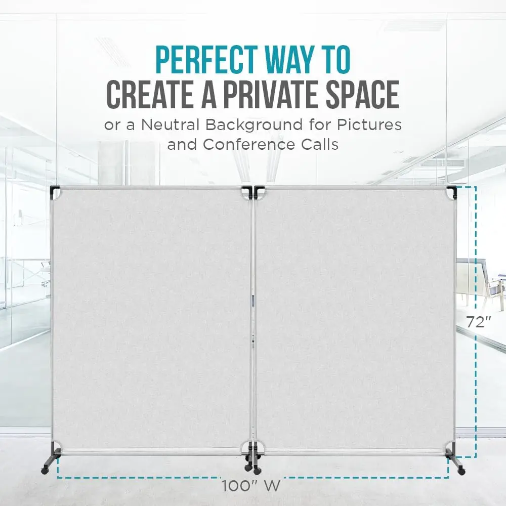 Steel-AID 100-inch Rolling Privacy Room Divider - Freestanding Office Wall Partition with Non See-Through Blackout Screen - Stur 3