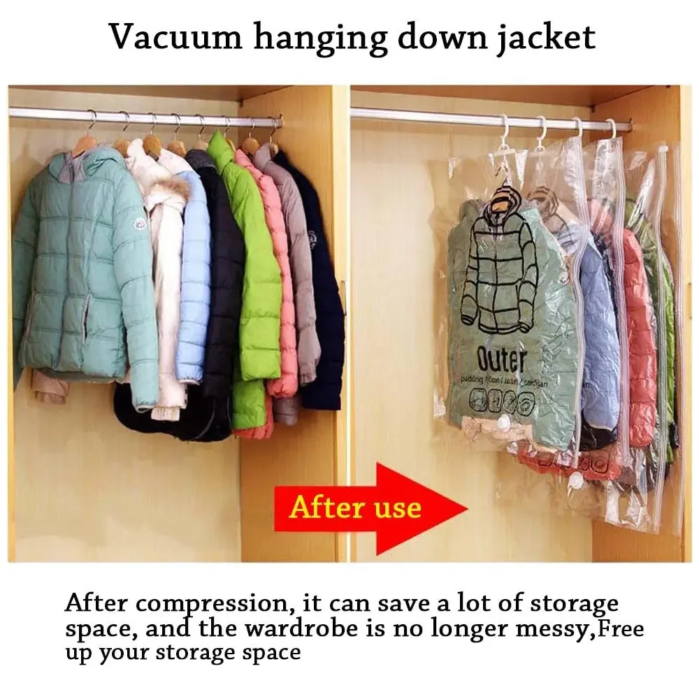 Hanging Vacuum Storage Bags Space Saver Bags, Clear Vacuum Sealer Bags for Clothing, Suits Jackets, Closet Organizers Storage 4