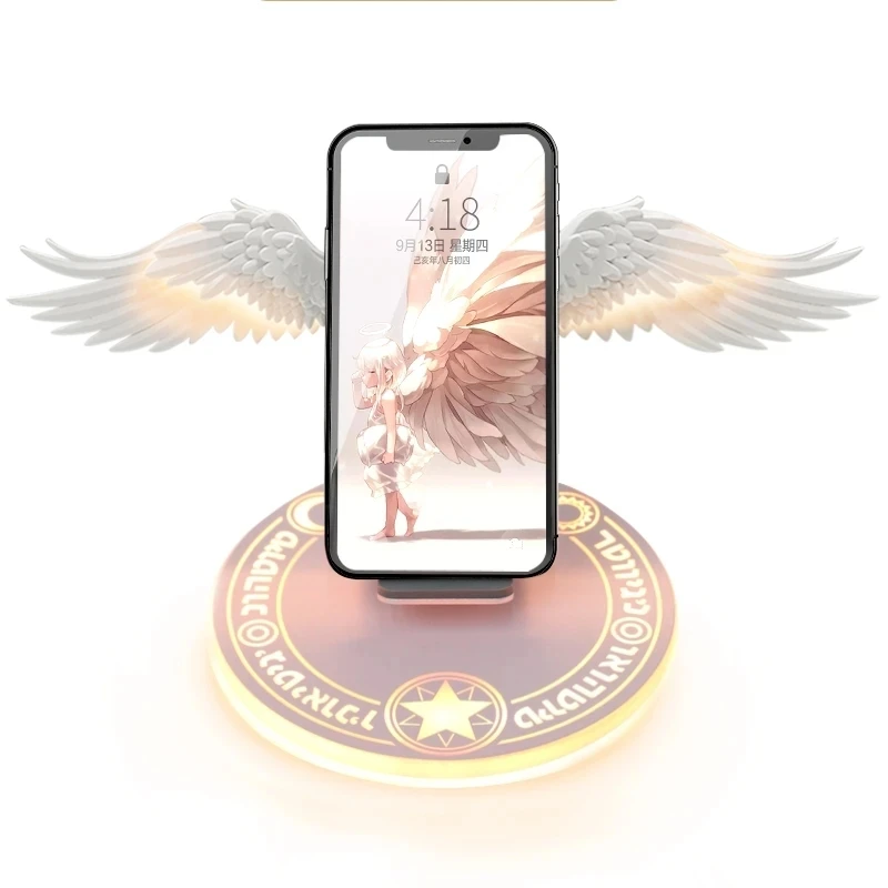 

10W Angel Wings Fast Wireless Charger Universal Colorful Qi Wireless Charge Dock for iPhone14/13 Samsung Galaxy Charger Holder