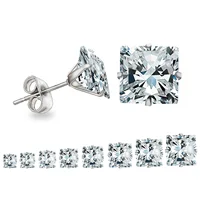 LUXUSTEEL Luxury Crystal Stud Earrings For Women Men Silver Color Stainless Steel Square Cubic Zirconia 3mm-10mm Fashion Jewelry 2
