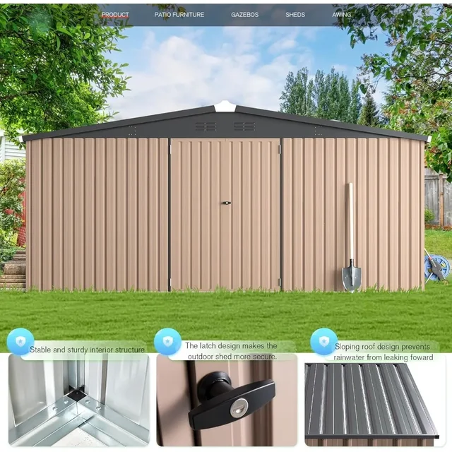 14 'x 12' hangar de rangement en métal extérieur, grand hangar de cour en acier, jardin, cour, terrasse, rangement d'outils extérieurs, gris 2