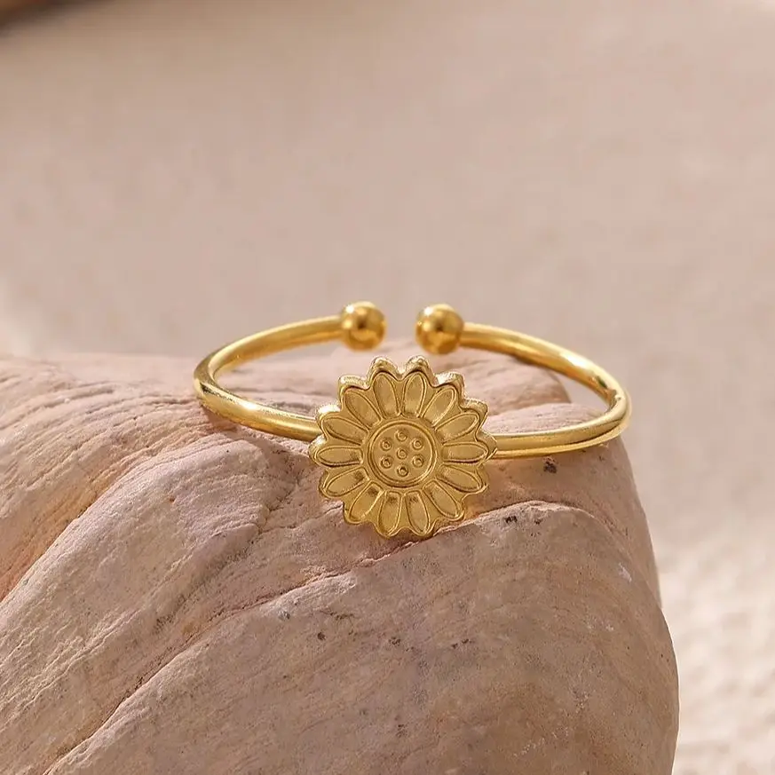 Stainless Steel Geometric Sunflower Rings For Women