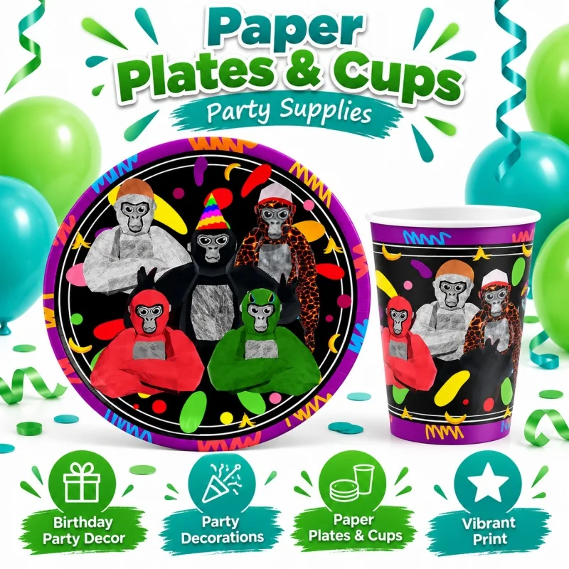 Jungle-Themed Birthday Party Tableware Set - Plates, Cups, and Napkins - Durable and Vibrant Design