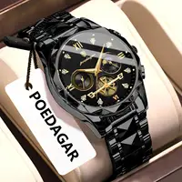 POEDAGAR Top High Quality Man Wristwatch Stainless Steel Chronograph Business Men Watch Waterproof Luminous Quartz Men's Watches