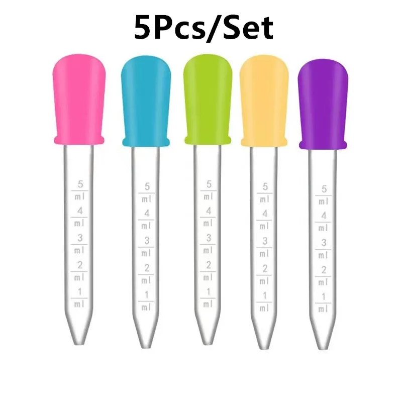 5 pz 5ml piccolo Silicone plastica pipetta contagocce alimentazione medicina liquido occhio orecchio pipetta contagocce scuola laboratorio esperimento forniture