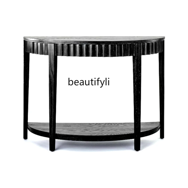 

French Entrance Cabinet Solid Wood Decoration Table American Console Light Luxury Semicircle Retro Console Tables