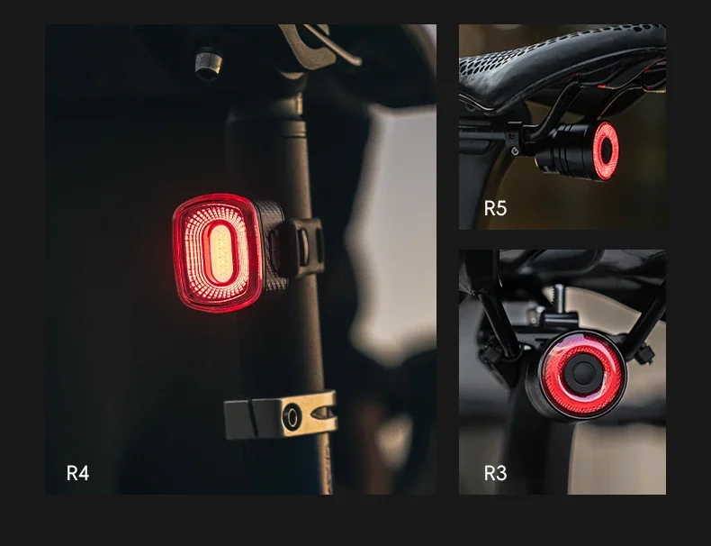 ROCKBROS Bicycle Rear Light Bike Smart Brake Sensing Taillight Type-C Charging Day/Night Sensing MTB Road Bike Accessories