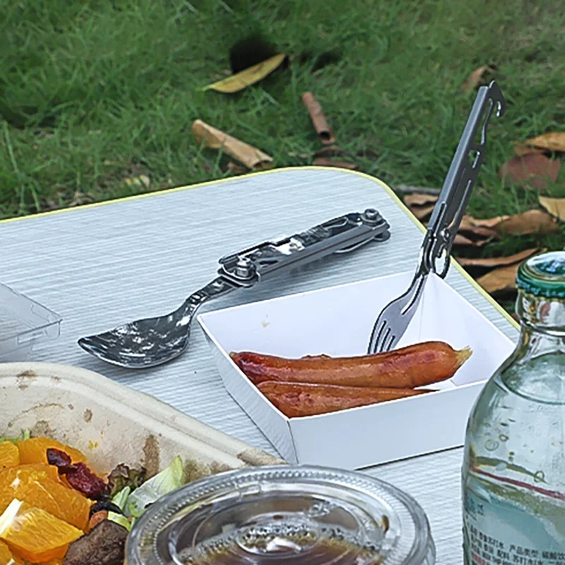 Camping Cutlery Portable Tableware Camping Cookware Portable Cutlery Titanium Tableware Multifunctional EDC folding outdoor tableware camping portable meal knife fork spoon bottle outdoor camping cookware titanium