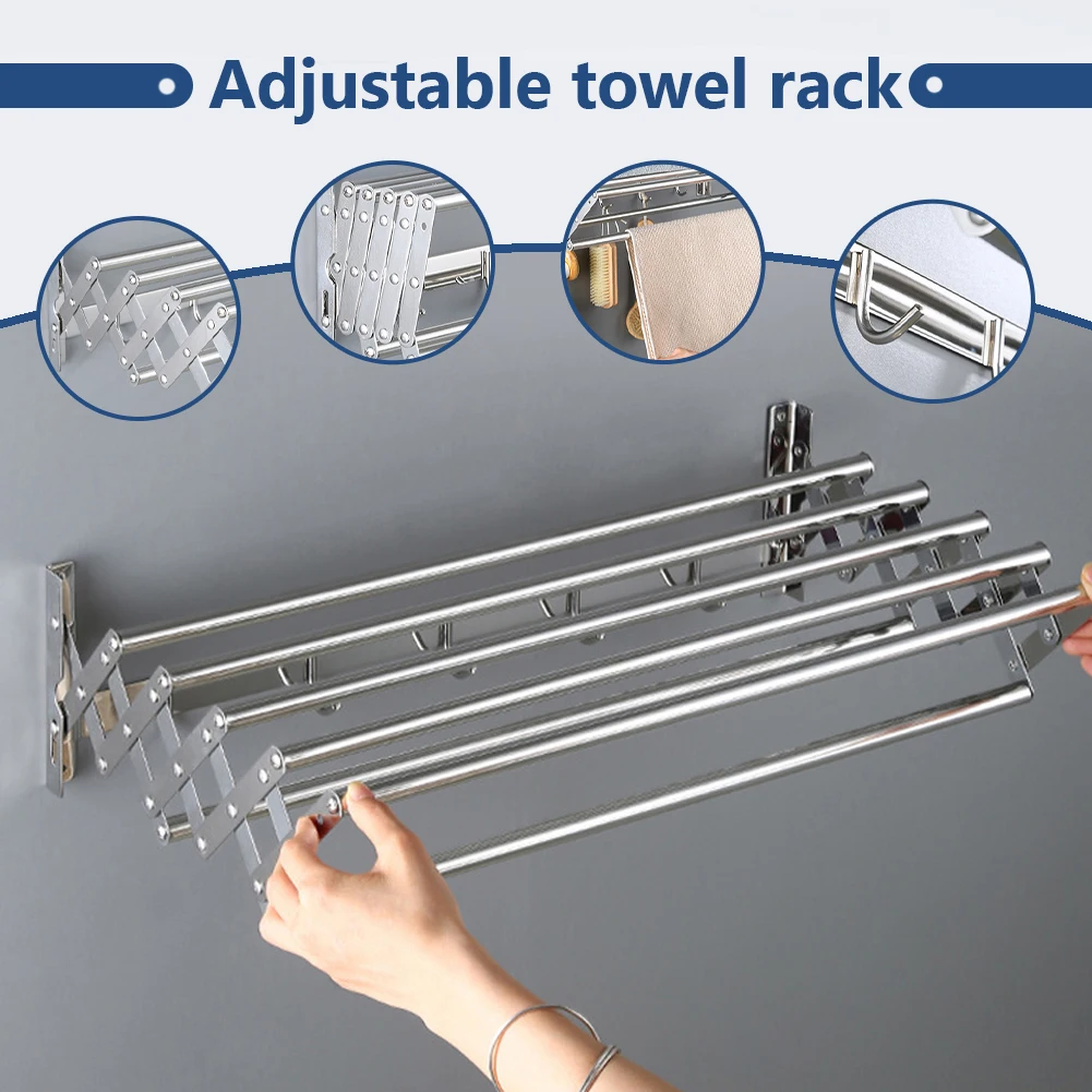 Wall Mounted Clothes Drying Rack Rustproof Retractable Collapsible Laundry Drying Rack Space-Saving Wall for Laundry