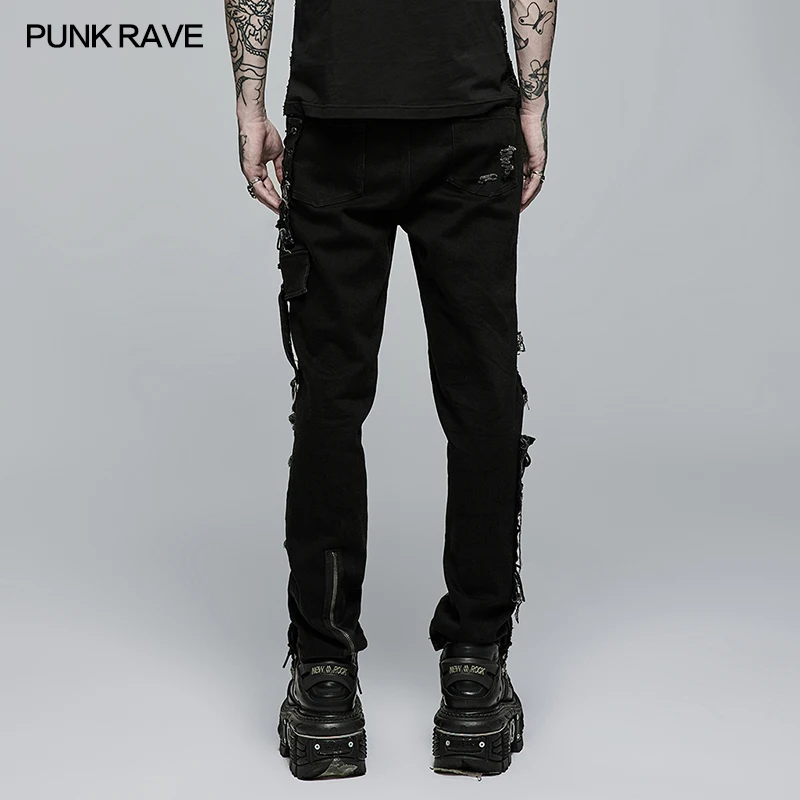 PUNK RAVE hombres Punk Metal Rock agujero roto red negro
