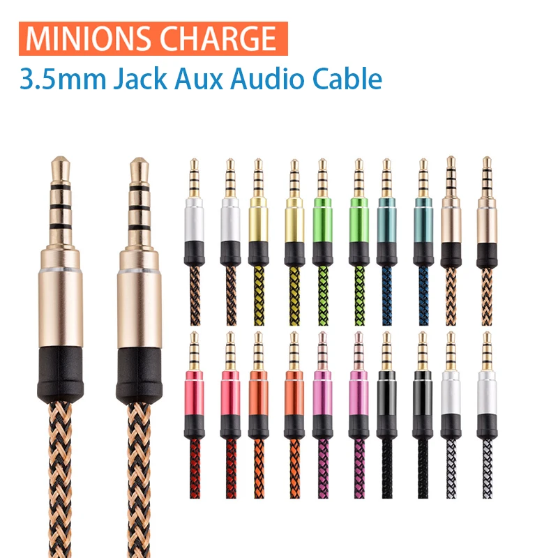 Cavo Aux Jack In Nylon Da 1.5M Cavo Audio Da 3.5Mm A 3.5Mm Cavo Audio Da Maschio A Maschio Kabel Gold Plug Car Aux Per Iphone Samsung Xiaomi Huawei