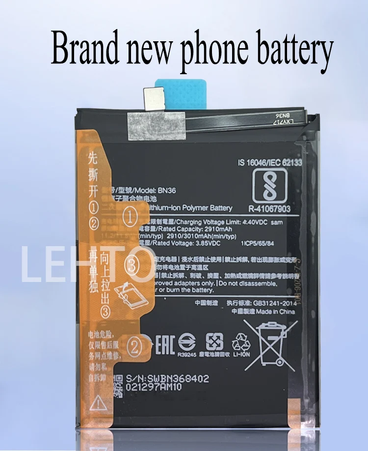 100% New high capacity BN36 Battery For Xiaomi A2 /mi 6X Phone Replacement  Bateria