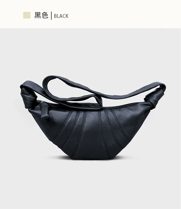 

Song Bun Sheepskin One Shoulder Oblique Cross Chest Bun Dumpling Bun Small Style Genuine Leather Underarm Stick Wrap Waist Bag