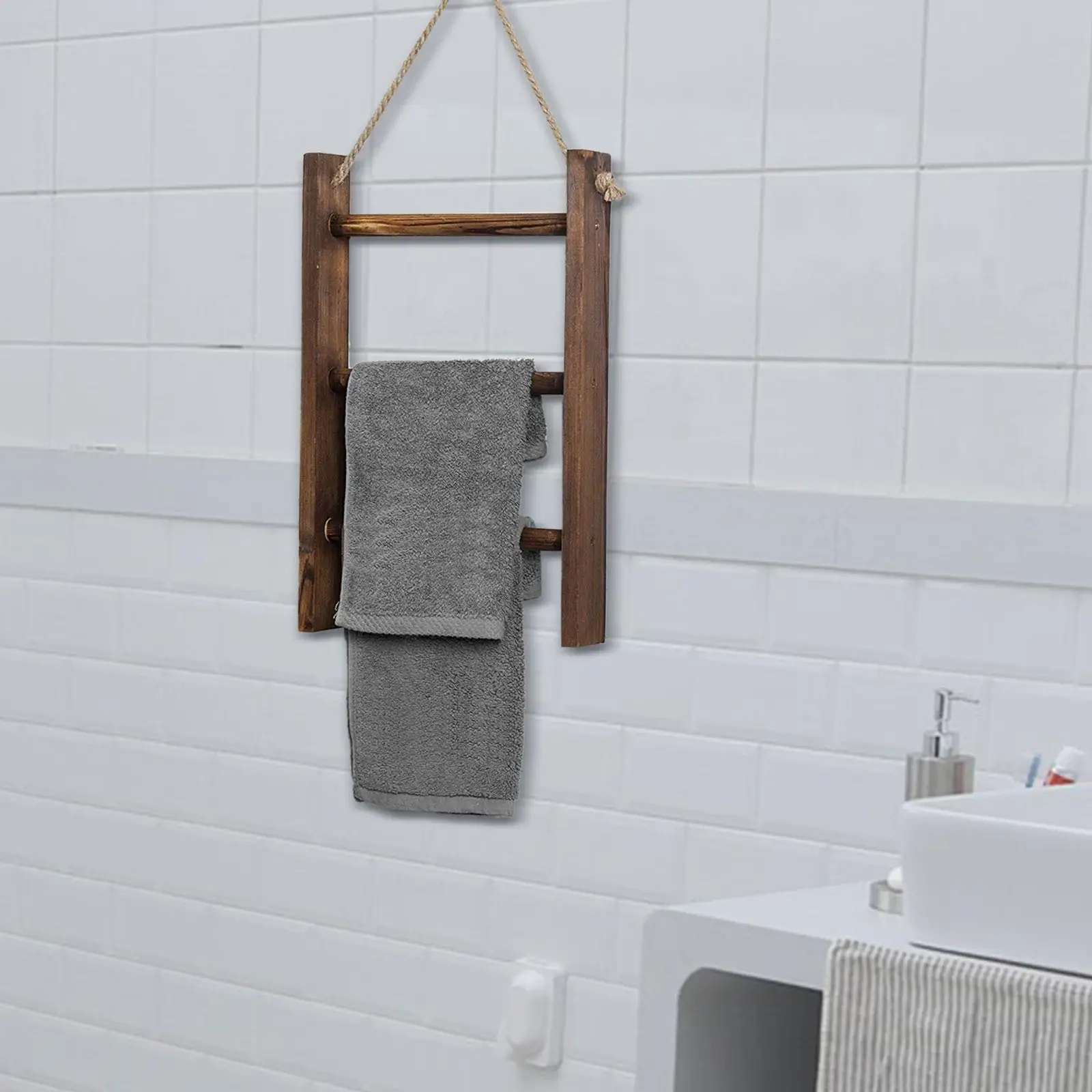 Wood Towel Racks 3 Tiers Towel Rack Tea Stand Display Hanger Wall Mount Ladder Rustic For Living Room Hote