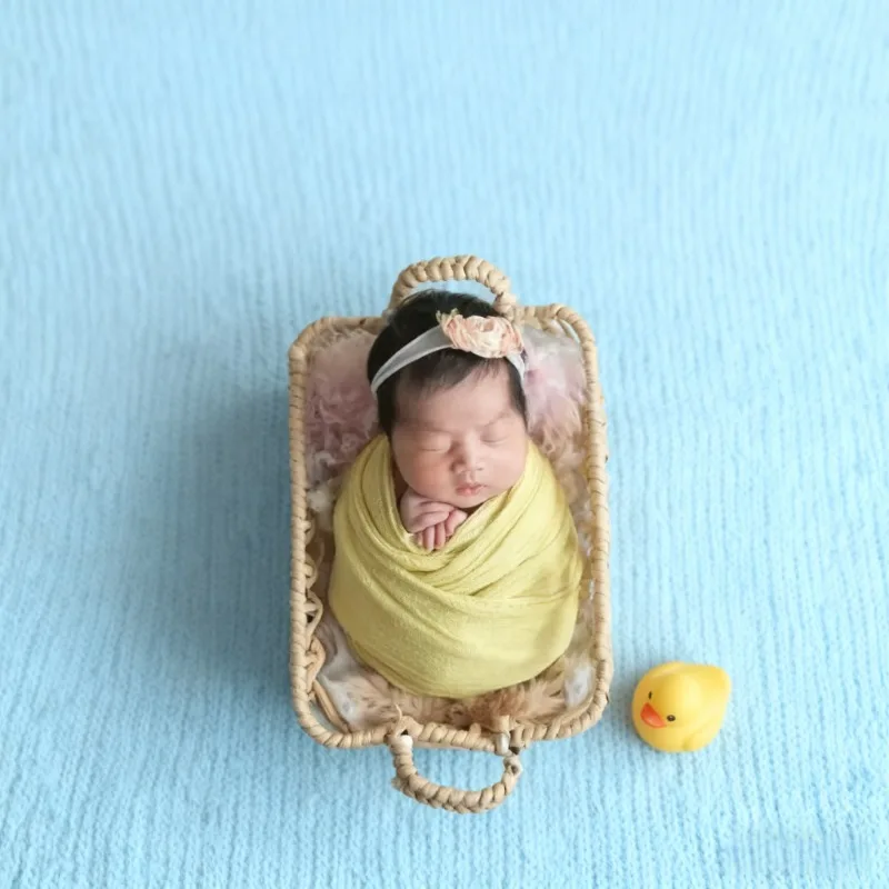 Newborn Studio Shooting Props 1pc Handmade Rattan Retro Photography Basket Practical Furniture Baby Photo Growth Souvenir Gift