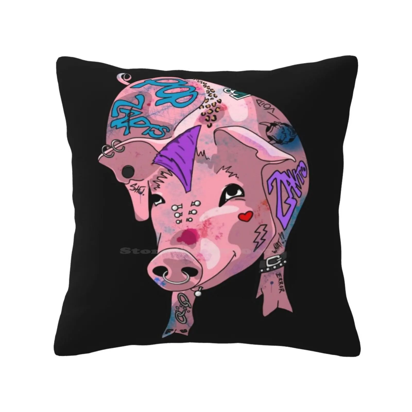 

Punk Piggy Mohawk Graffiti Tattoo Bedroom Office Hug Pillowcase Piggy Punk Pig Tattoo Piggy Graffiti Pig Pink Pig Funny Pig