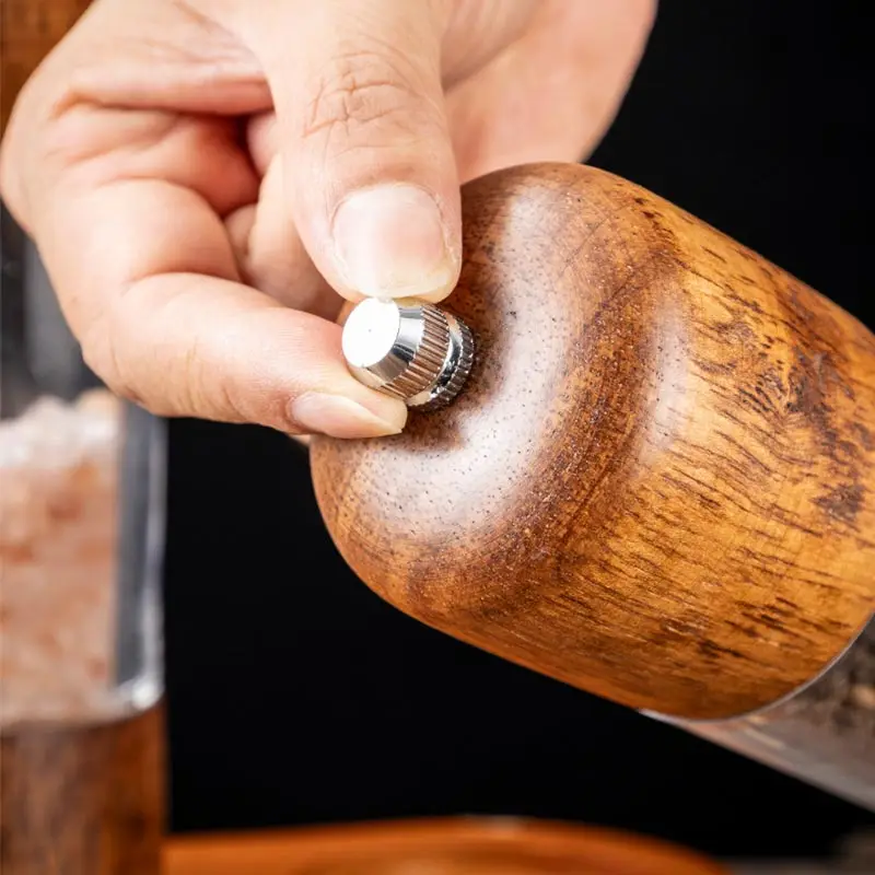 Manual Salt and Pepper Grinder 6/8 Inch Solid Wood Spice Shaker Mill Tool With Base Adjustable Ceramic Core Grinder Kitchen Tools