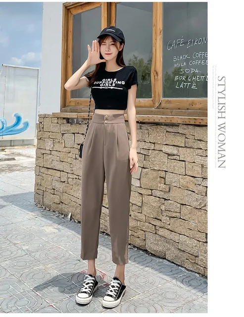 Women Casual Pants New Arrival 2022 Summer Korean Style Streetwear  All-match High Waist Ladies Ankle-length Harem Pants W1166