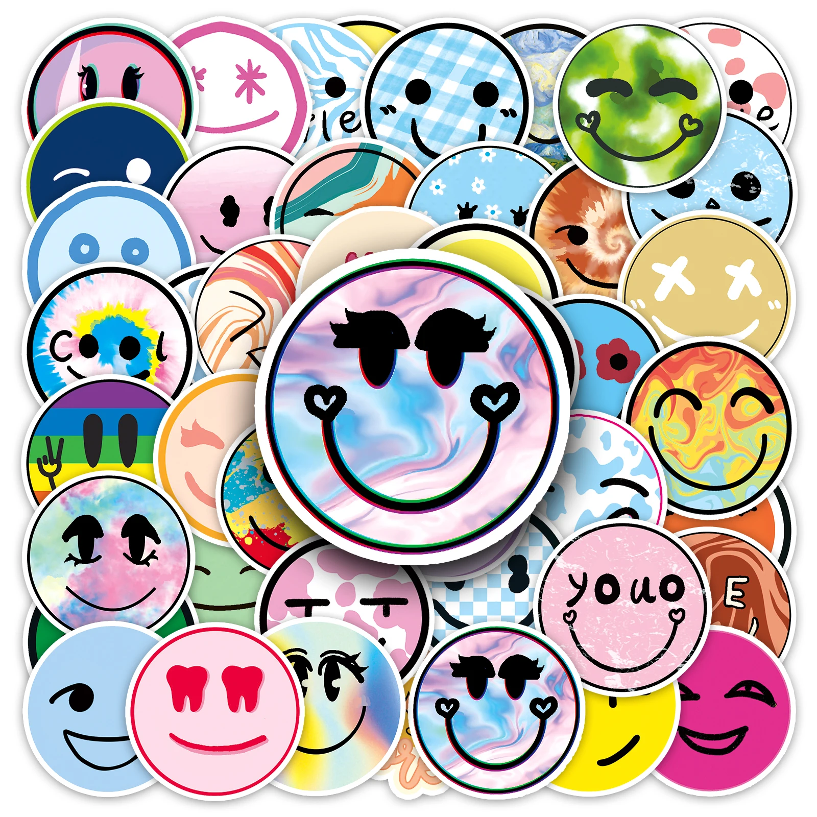 

50Pcs Cartoon Cute Smile Cartoon Waterproof Sticker Skateboarding Snowboard Retro Vinyl Sticker