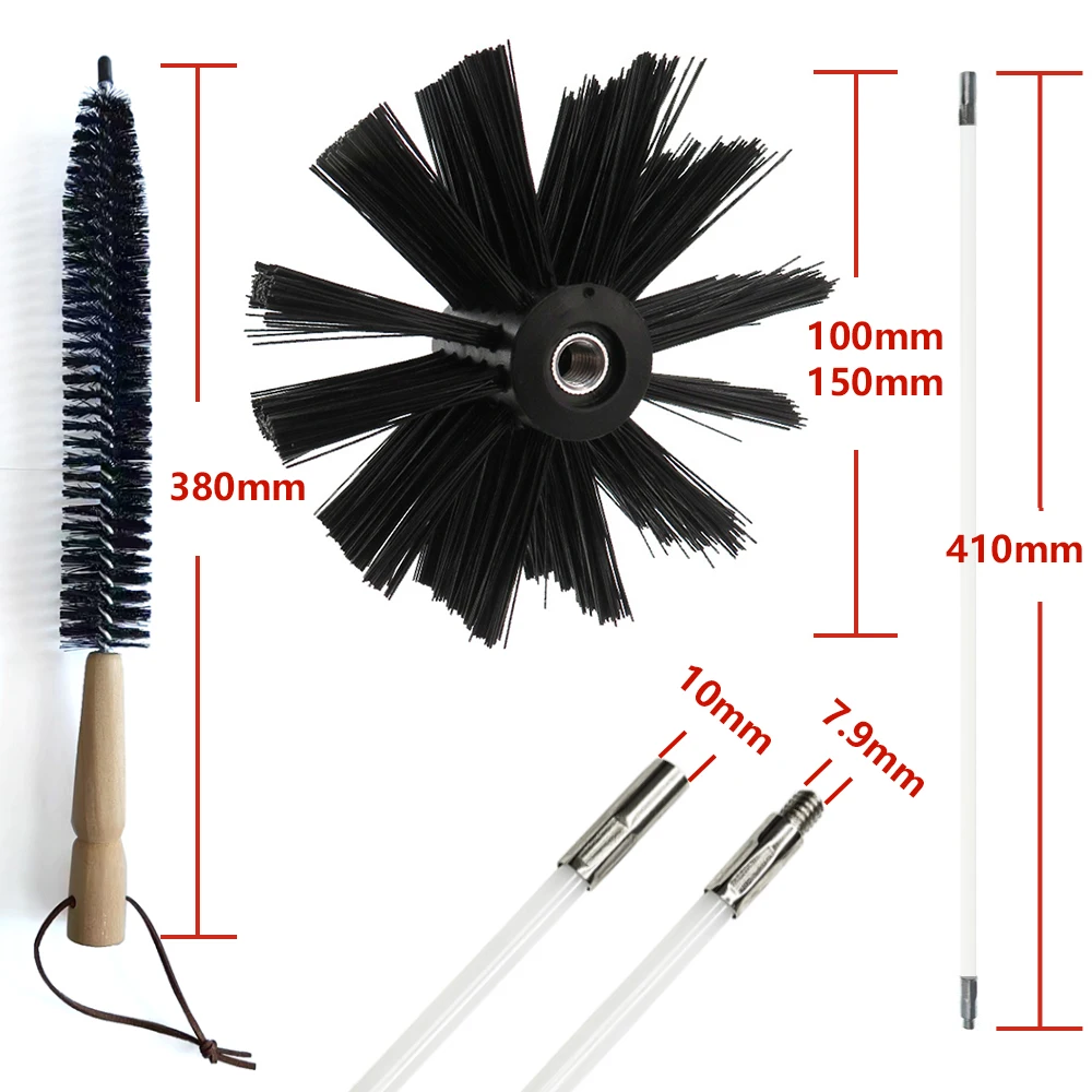 Up To 19.68-30Feet Fireplace Chimney And Dryer Vent Cleaning Kit,100/150 Brush Head,410mm Long Rods,Easy Cleaning, Cleaning Tool