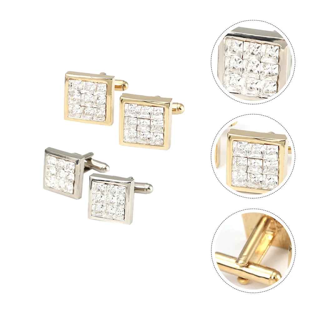 

Cufflinks Shirt Cuff Studs 2 Pair of Rhinestone Cufflinks Square Cuff Studs Shirt Decoration Buttons for Fathers Birthday