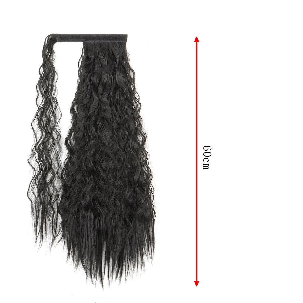 Synthetic corn wavy tail hair clip wrapped clip on hair extensions, brown ponytail suitable for women to wear