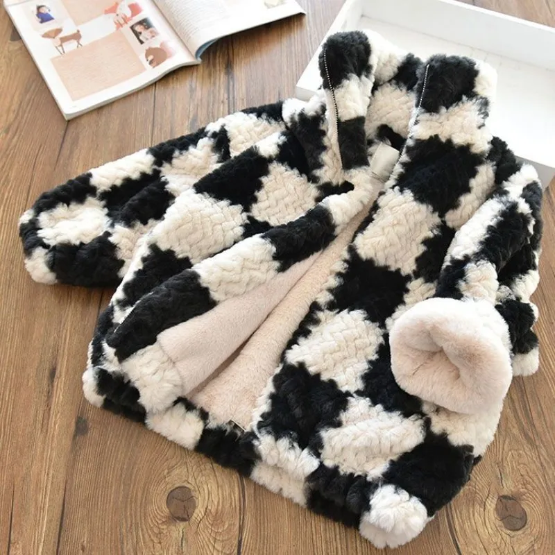 

2023 Babys Boys Girls Winter Coat Jacket Tops Cotton Hairy Thicken Plus Velvet Autumn School Gift Overcoat Children's Clothes