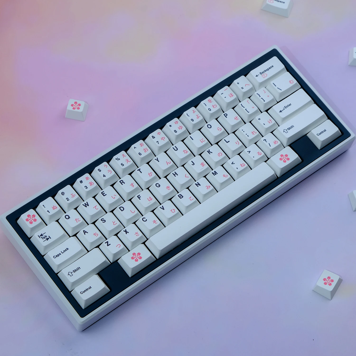 Teclas Preto Rosa Branco Minimalista Keycaps Cereja Perfil Pbt Dye Sublimação Teclado Mecânico Keycap para mx Switch Iso Ente 153 - Imagem 4