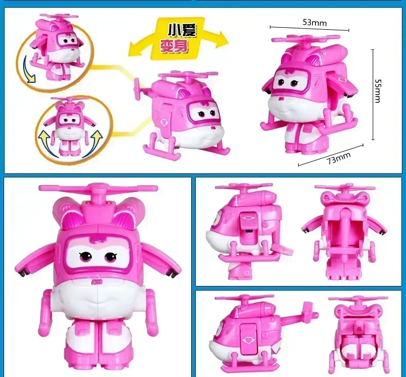 Miniature Figurines 2" Mini Super Wings Figurines Transforming Airplane Robot Action Figures Car Transformation Models Decor