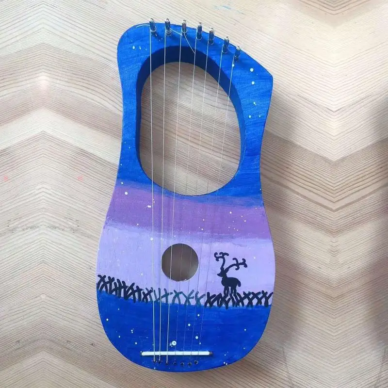 7-String Lyre Harp Ancient Style Lyres Terminalia Wood String Instrument with Carry Bag for Extra String Set and Accesso