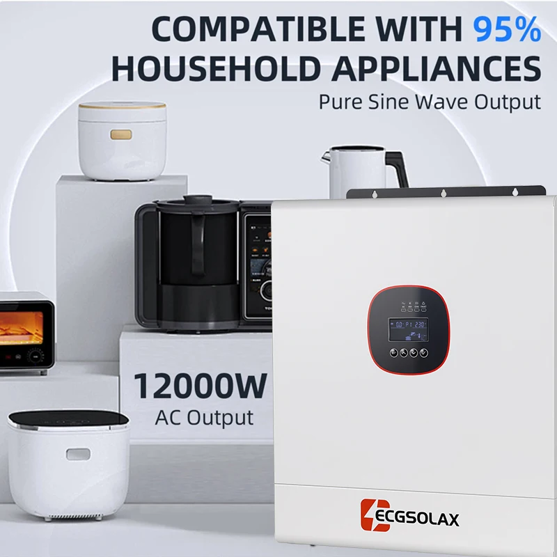 ECGSOLAX 12KW 하이브리드 태양광 인버터 48V 230Vac 듀얼 MPPT 160A 충전기 순수 정현파 오프그리드 하이브리드 인버터 최대 PV 500VDC