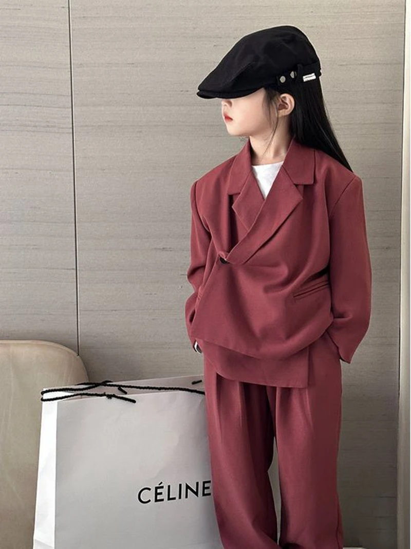 Teen Girls Suit Fashion Loose Blazer Pants Two Pieces Casual