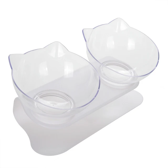 Double Kitten Bowl 2 Cat Feeder Container Tilted Pet Inclination Stand Cats PC Plastic Non-slip Feeding Bowl For Small Dogs Cats 2