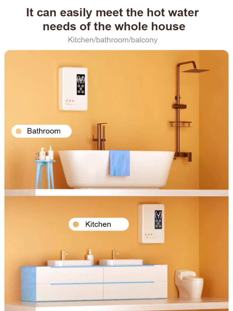 Kitchenette instantaneous noinstallation water heater bath small thermostatic shower water heater