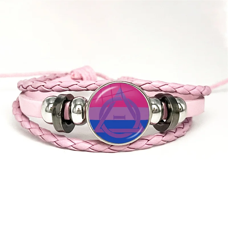 Therian Symbol Cat Wolf Fox Therian Pink Leather Bracelet Glass Cabochon Button Multilayer Bangles Wristband Gift 4