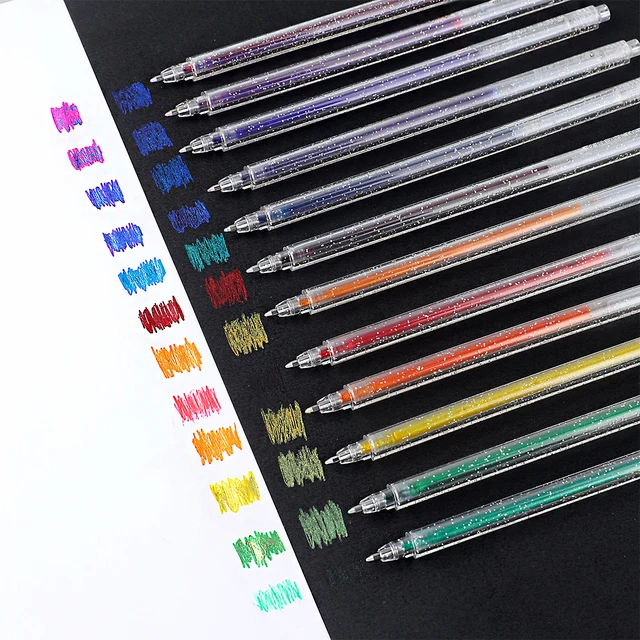 24Pcs/Set Glitter Gel Pens 24 Colors Dual Metallic Ink Sparkle Pens 1mm  Liquid Glitter Iridescent Gel Pen for Coloring Books - AliExpress