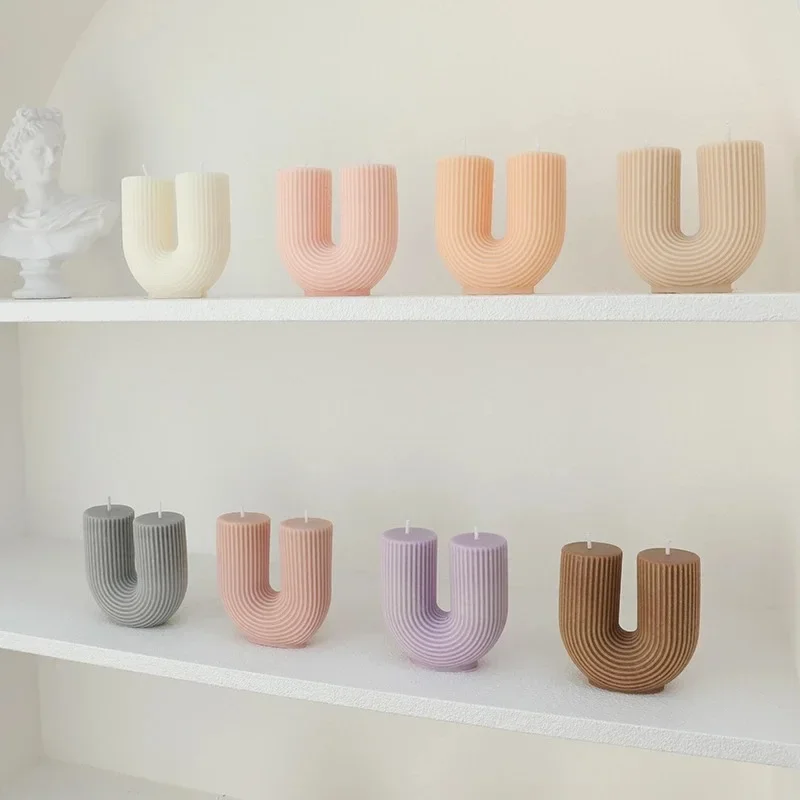 Striped Arch Silicone Candle Mold U-shaped Aromatherapy Plaster Mold Soap Resin Ornament Candle Making Tool Home Decoration