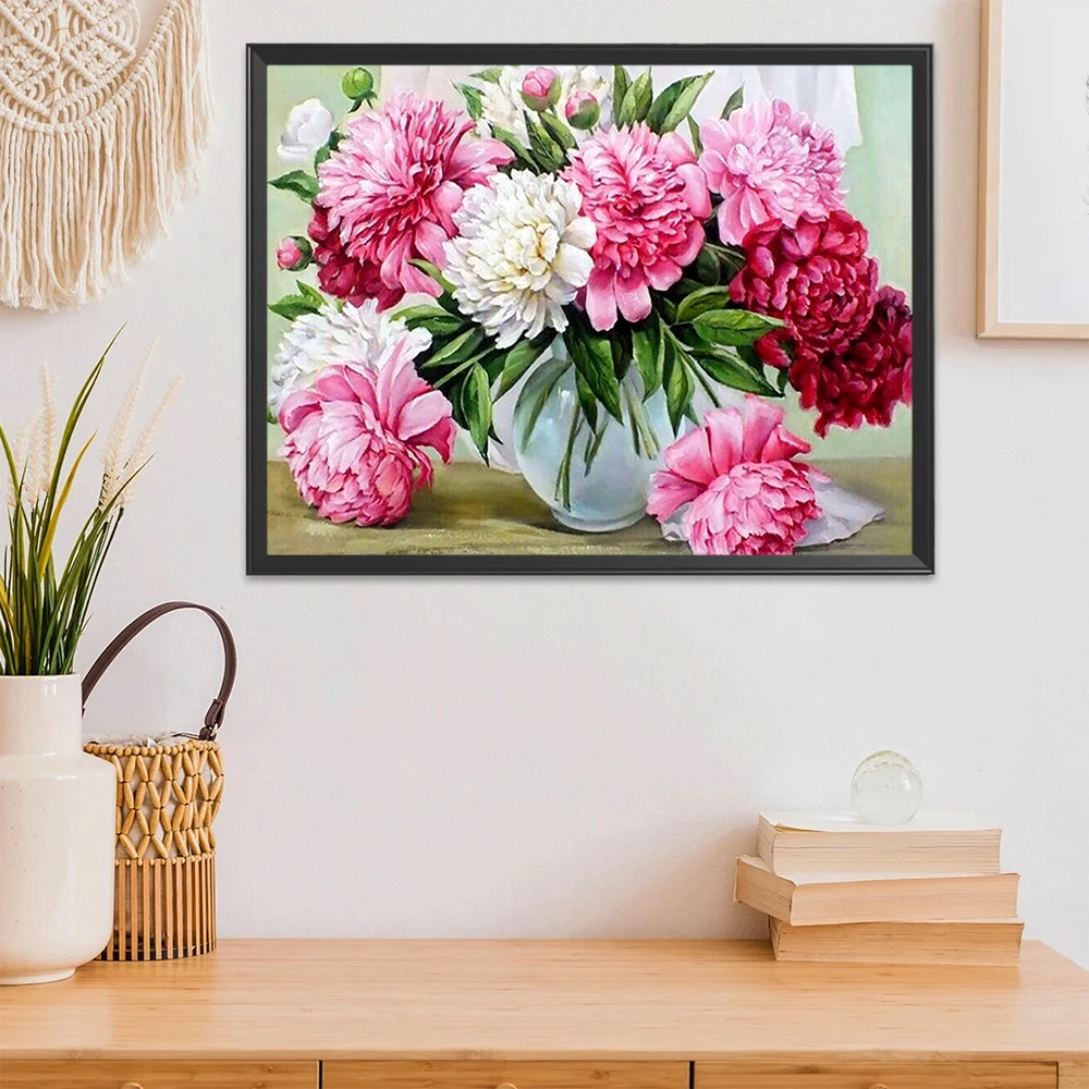 EverShine Full Square Round Diamond Embroidery Flower Cross Stitch Diamond Painting Peony Rhinestones Pictures Handicrafts Gift