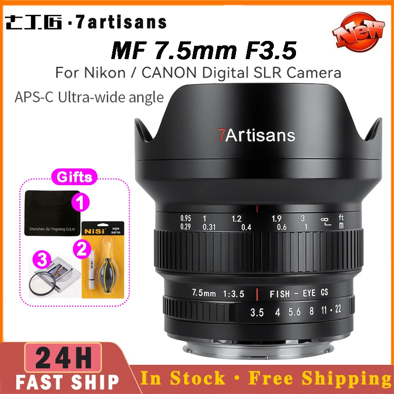 7 Artigiani 7 Artigiani 7.5Mm F3.5 Obiettivo Fisheye Ultra Grandangolare Per Fotocamere Dslr Canon Ef 77D 80D Nikon F Mount D7500 D7200