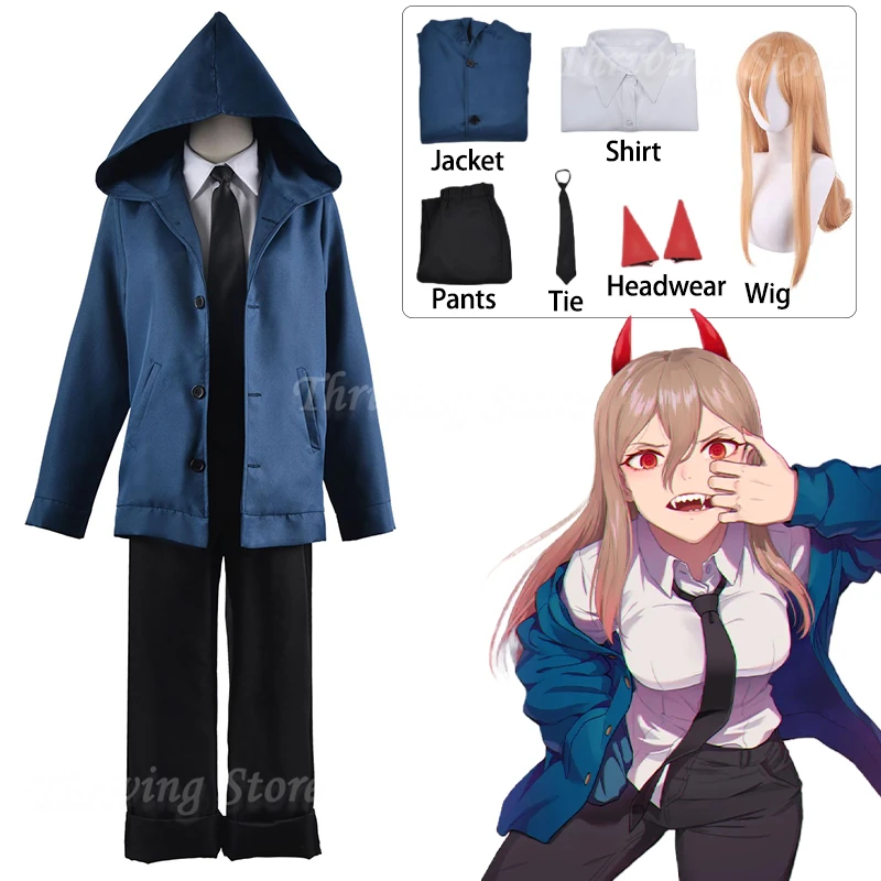 Anime Chainsaw Man Power Cosplay Costume Hooded Jacket Headdress