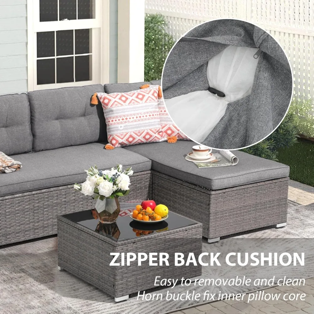 Outdoor Patio Furniture Sets, All Weather Outdoor Sectional Patio Sofa, Wicker Rattan Outdoor Couch Patio Set with Cushions 6