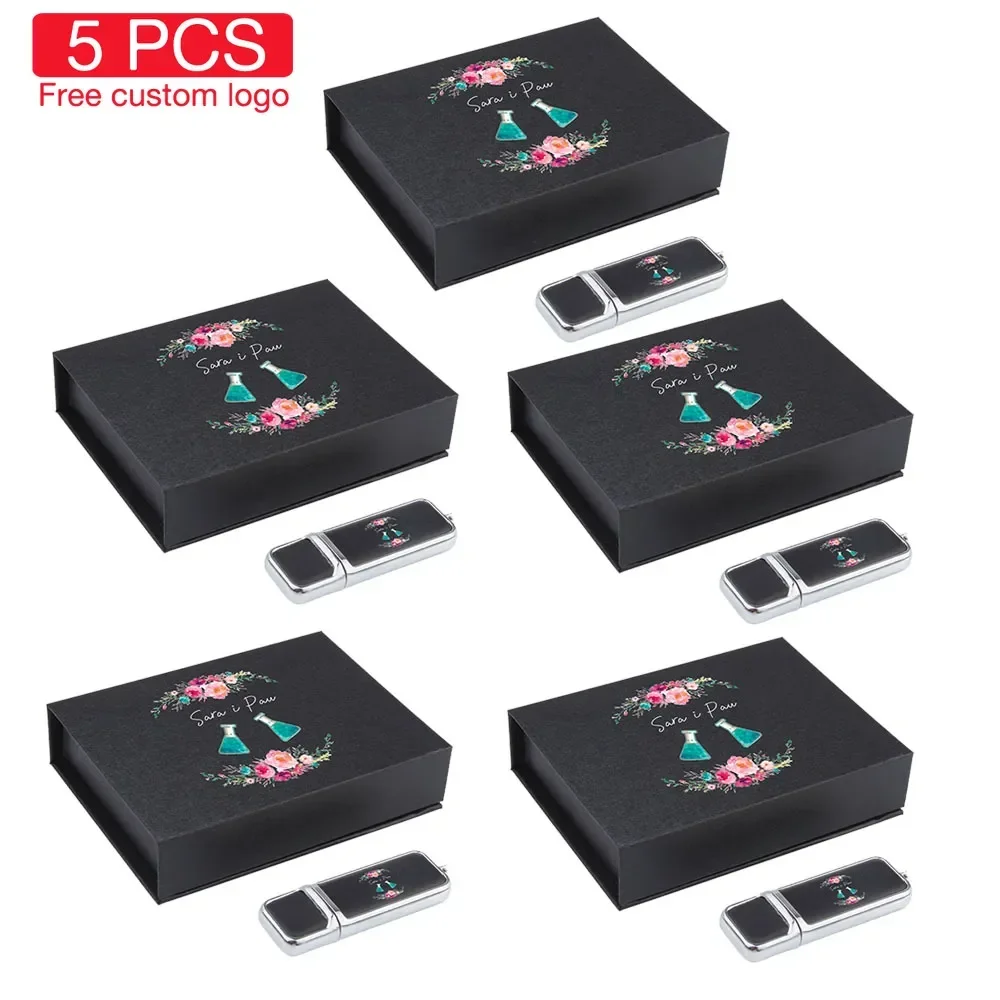 

JASTER 5PCS/LOT Leather Pen Drive 128GB Free Custom Logo USB 2.0 Flash Drive 64GB Color Printed Memory Stick 32GB Wedding Gift