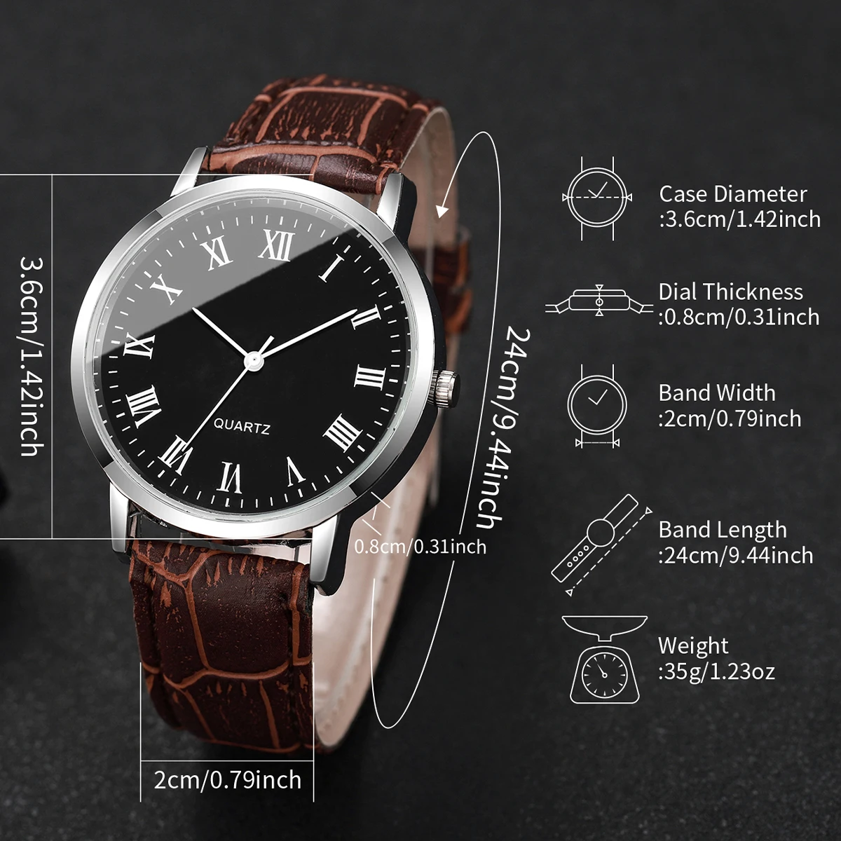 4pcs/set Men's Watch Fashion Casual Arabic Numerals Roman Scale Dial Classic Business Trend Quartz Watch Combination Set No Box