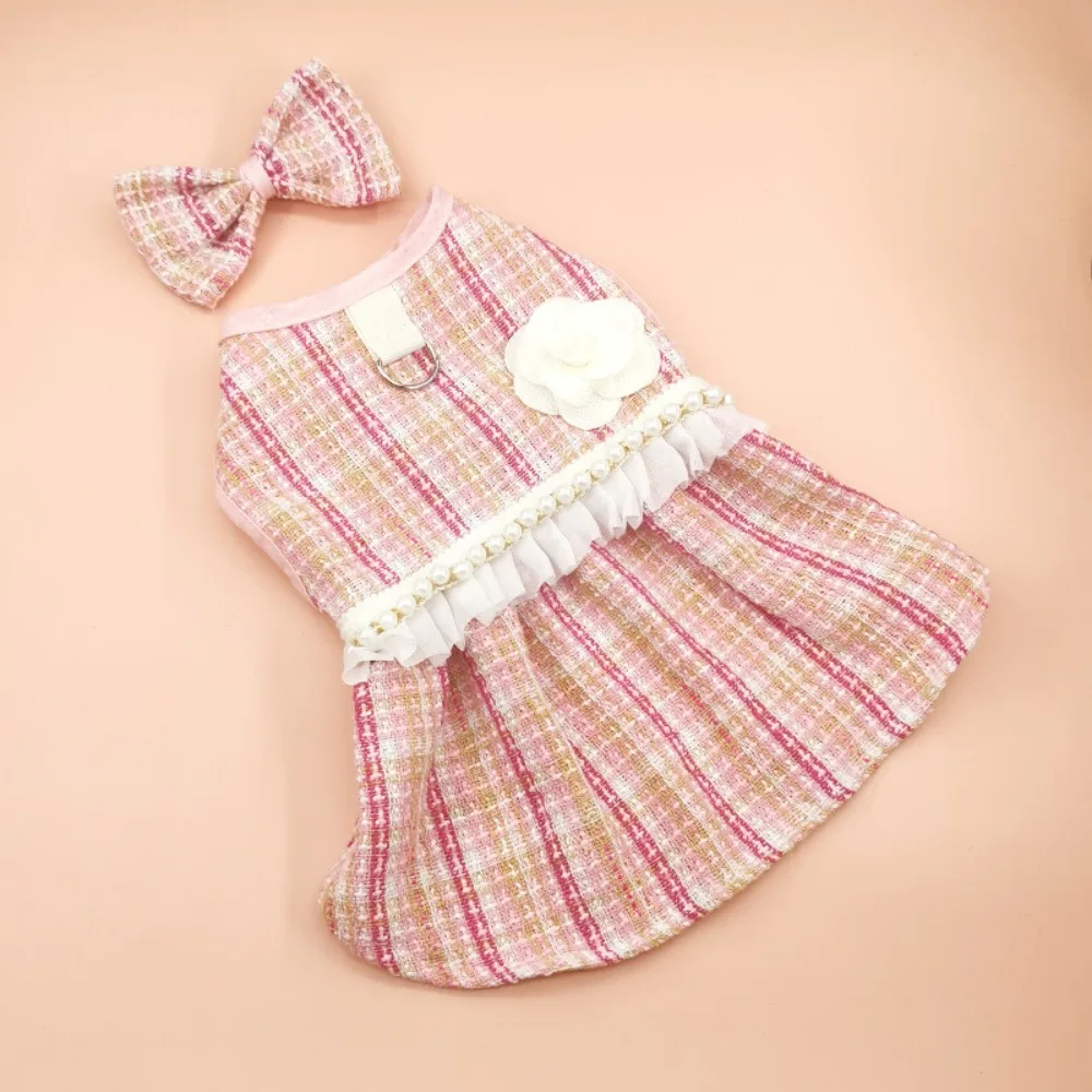 Puppy Plaid Wool Dress Pearl Neck Sweater Teddy Bears Medium Small Dog Cardigan Autumn Winter Pet Apparel Dog Clothes images - 6