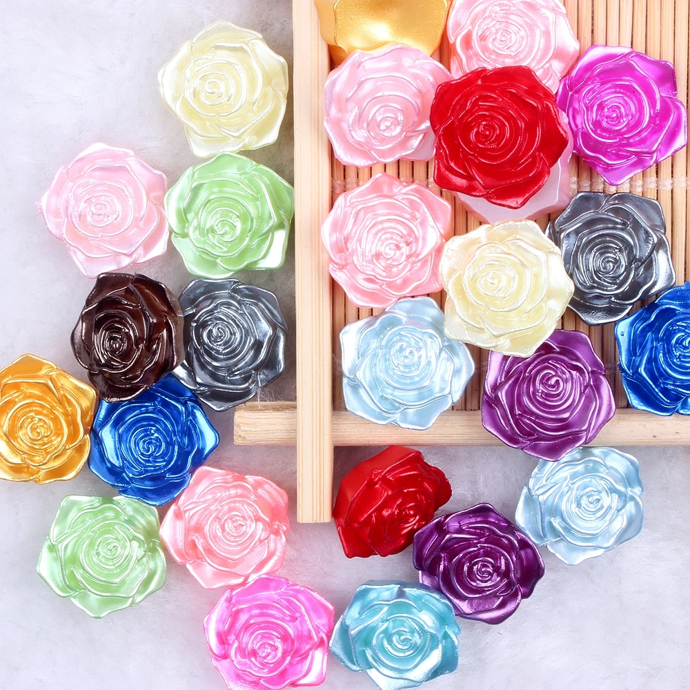 

18mm 200PCS Multicolor Rose Flower Shape Plastic ABS Beads Flat back Cabochon Imitation Pearl Beads For DIY Jewelry Craft Making