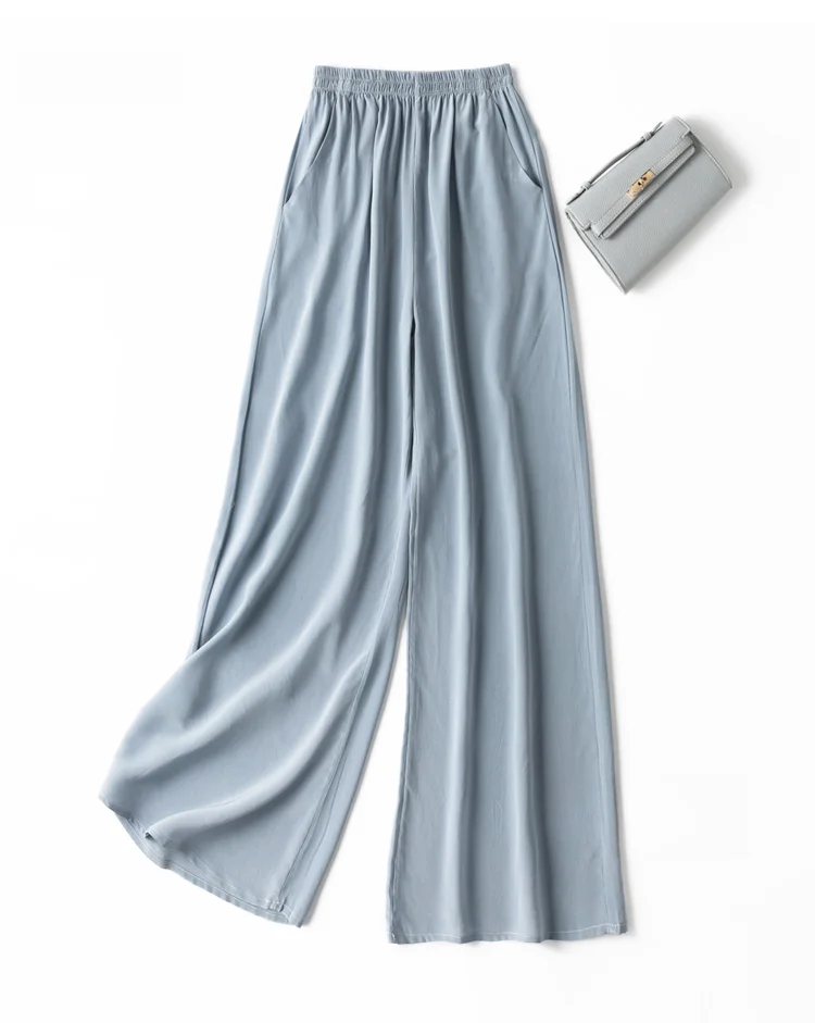女性用ワイドレッグパンツ100%,ピュア,シルク,ラージ,ロング,ベージュ