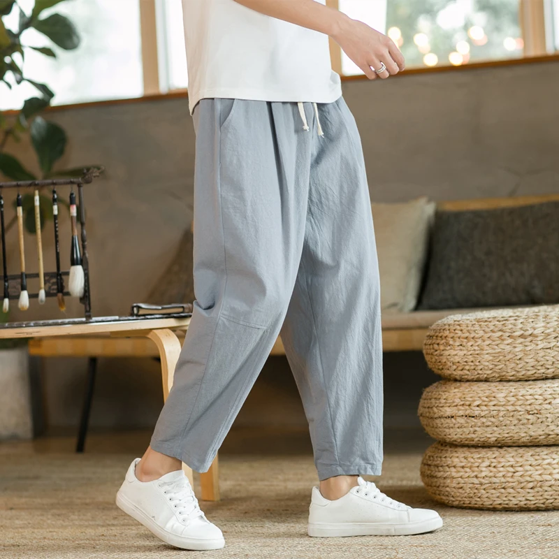 Men' Trousers Cotton Linen Pants Solid Color Breathable