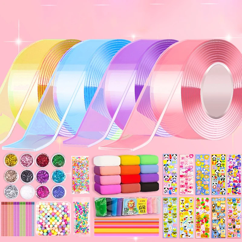 1 세트 어린이 DIY 공예 장난감 PET 나노 접착제 양면 스티커 볼 테이프 블로우 버블 나노 테이프 어린이 선물