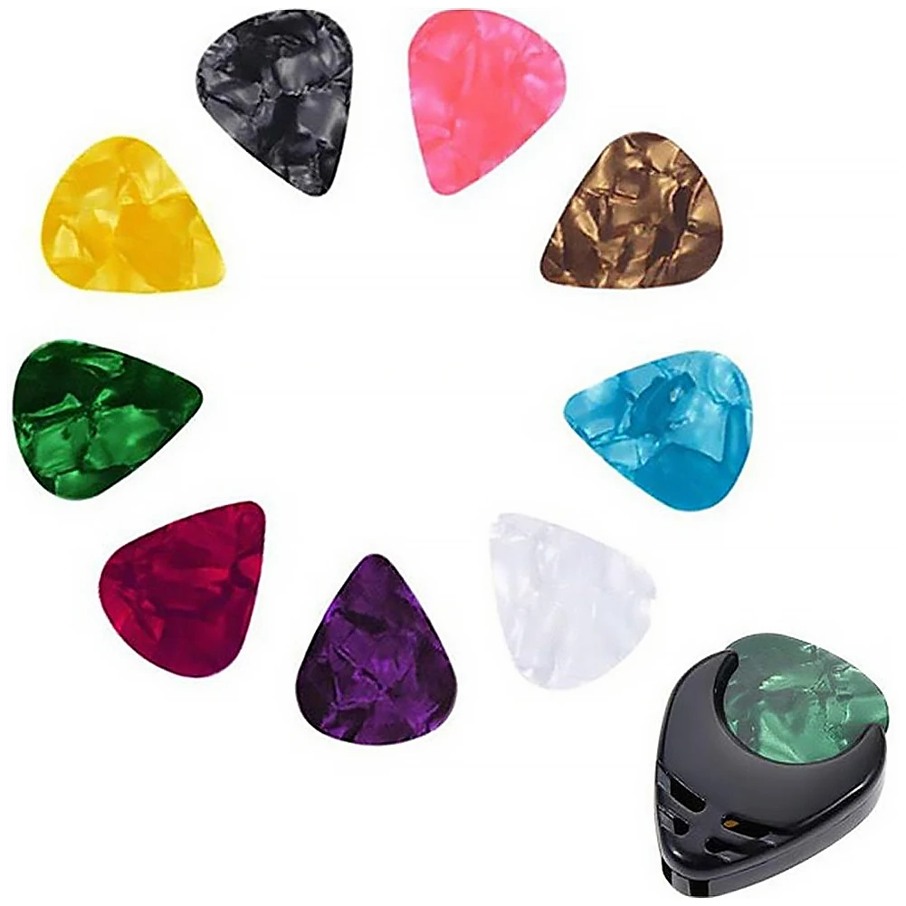 Electric Guitar Picks Colorful Guitar Picks & Pick Holder Set Ukulele Multifunction Celluloid Accessories 10Pcs guitar picks guitar pick case