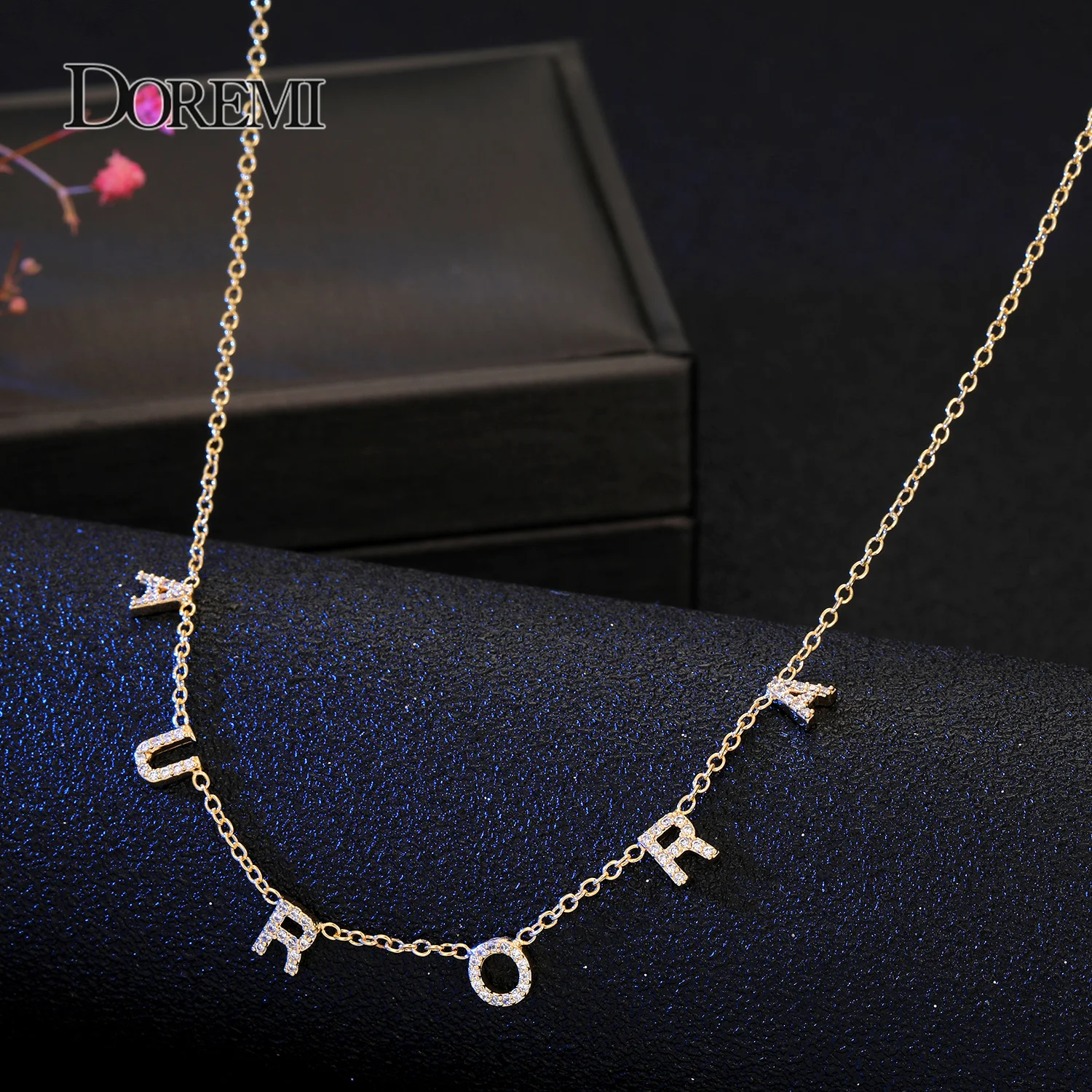 DOREM Crystal Pendant Custom Name Pendant Gold Necklace Zircon 6MM Letter Chain PersonaliseD Necklace for Women Jewelry Gift